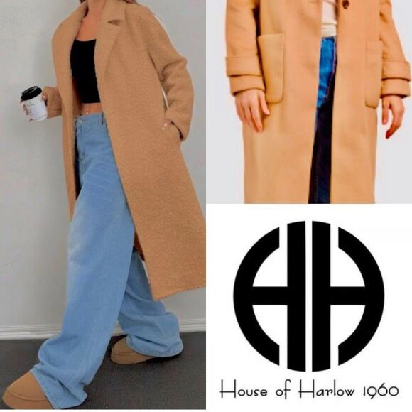 House of Harlow 1960 Camel Wool Blend Coat Size Medium NWT - Picture 1 of 13